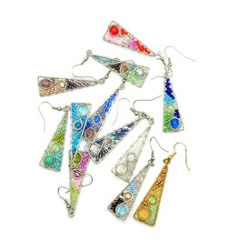 Glass Bead and Wire Triangle Swirl Earrings, Guatemala Glass Bead and Wire Triangle Swirl Earrings, Guatemala
