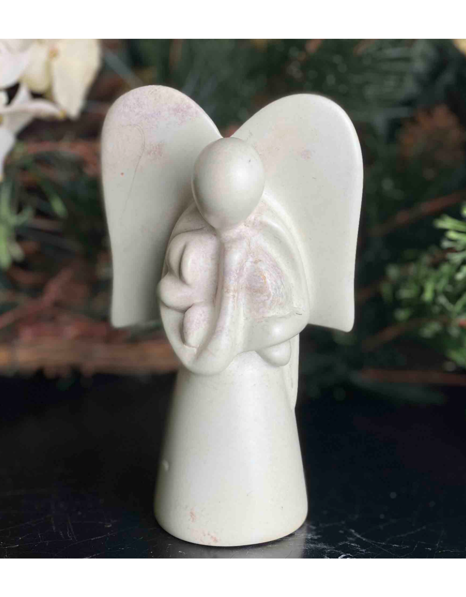 Trade roots Soapstone Angel Holding Dog Sculpture