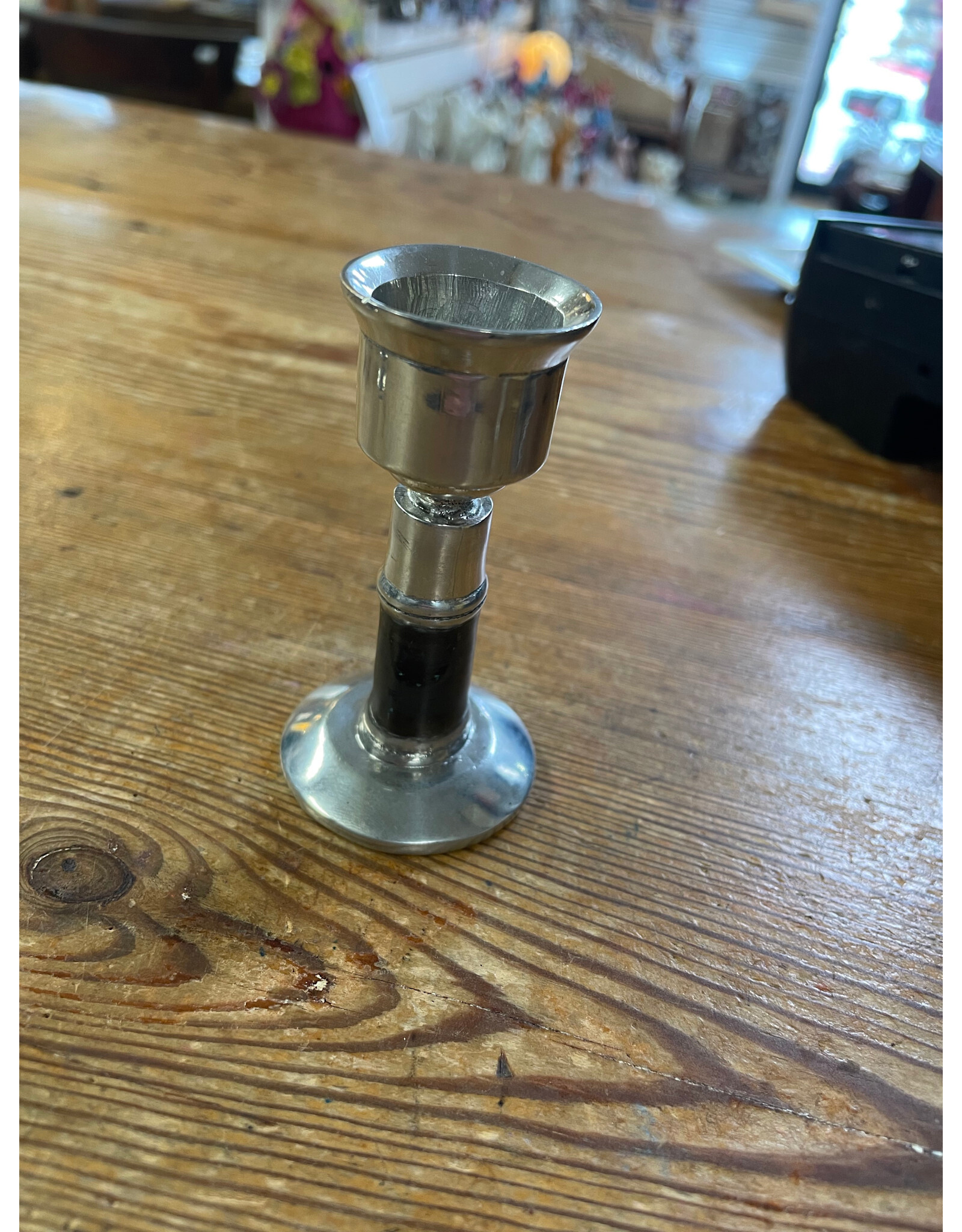 Trade roots Pewter Taper Candle Holder, Silver,  and/or black band S.  Africa