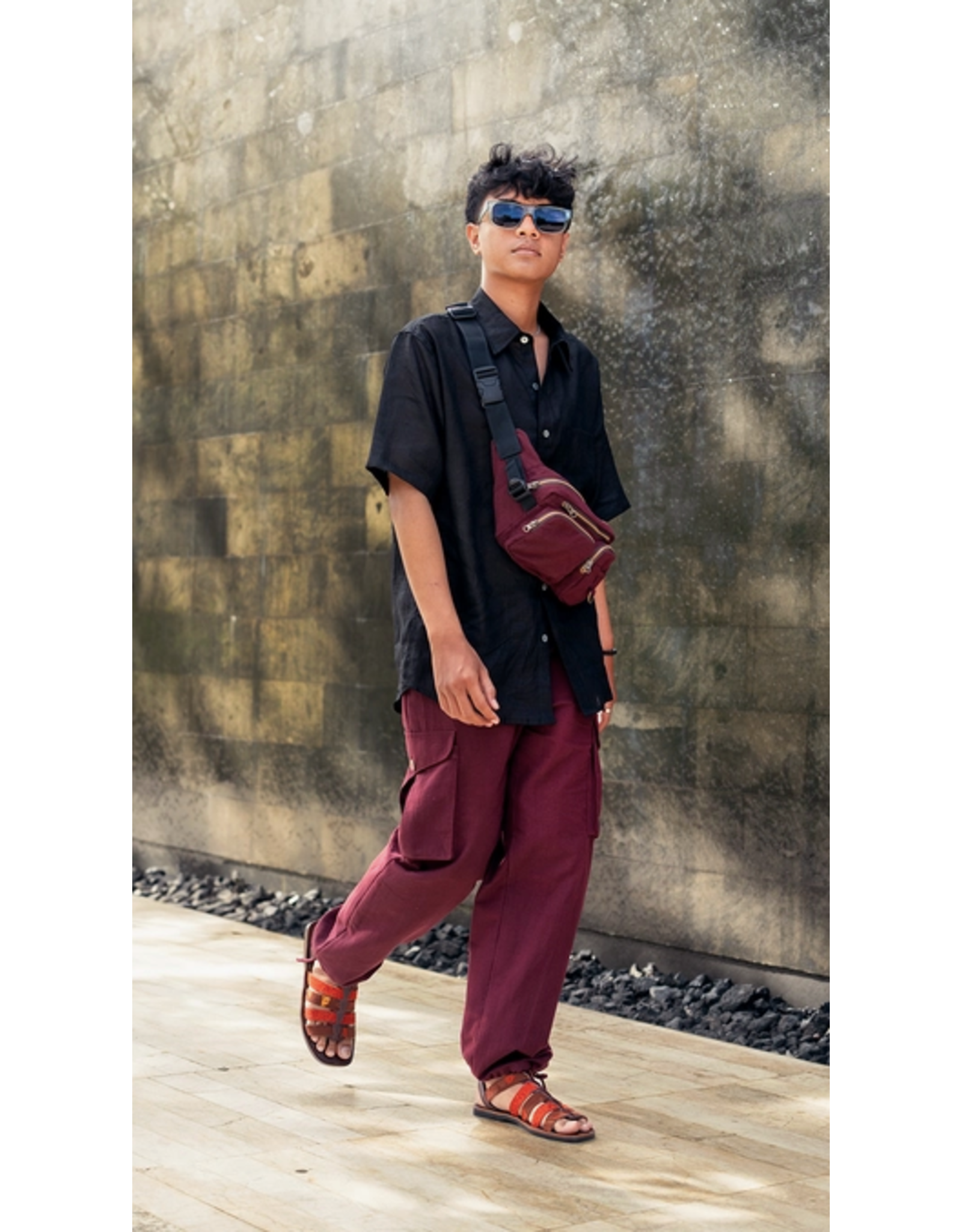 Cargo Pants Cotton Linen | Burgundy