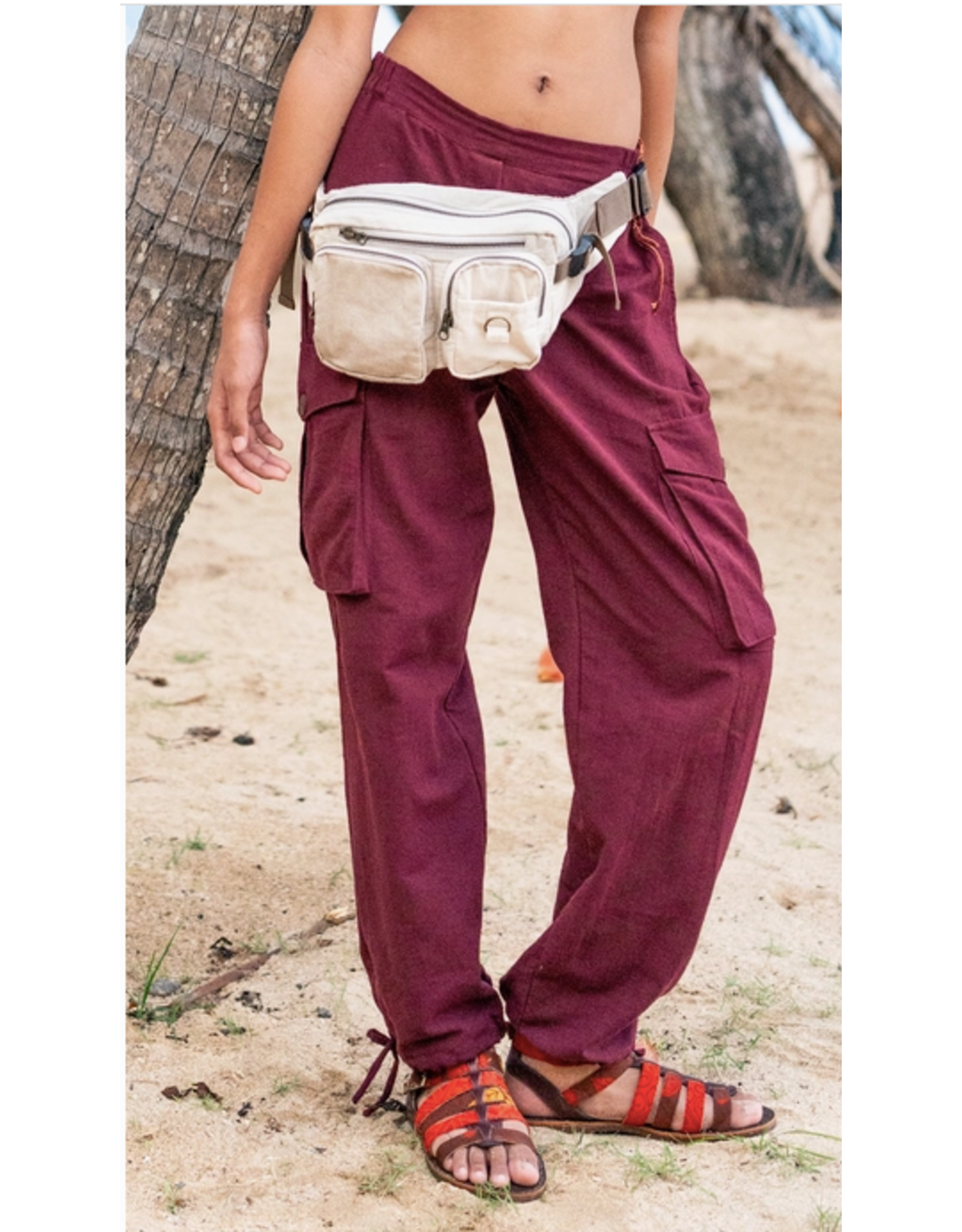 Cargo Pants Cotton Linen | Burgundy
