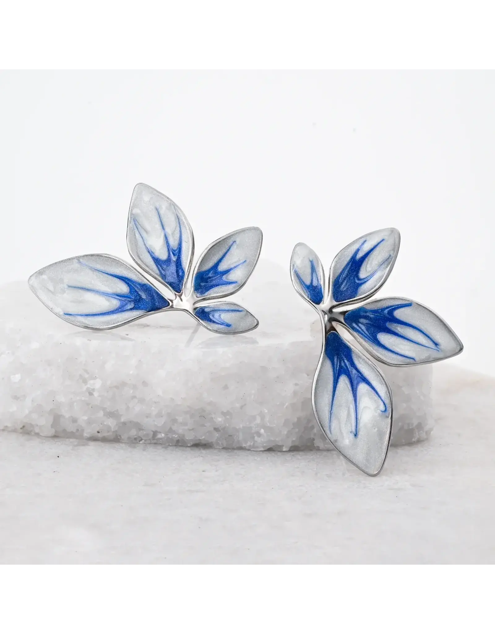 Flourish Blue and Silver Leaf Earrings
