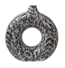 Mexican Ceramic Vase Blue Plumeado