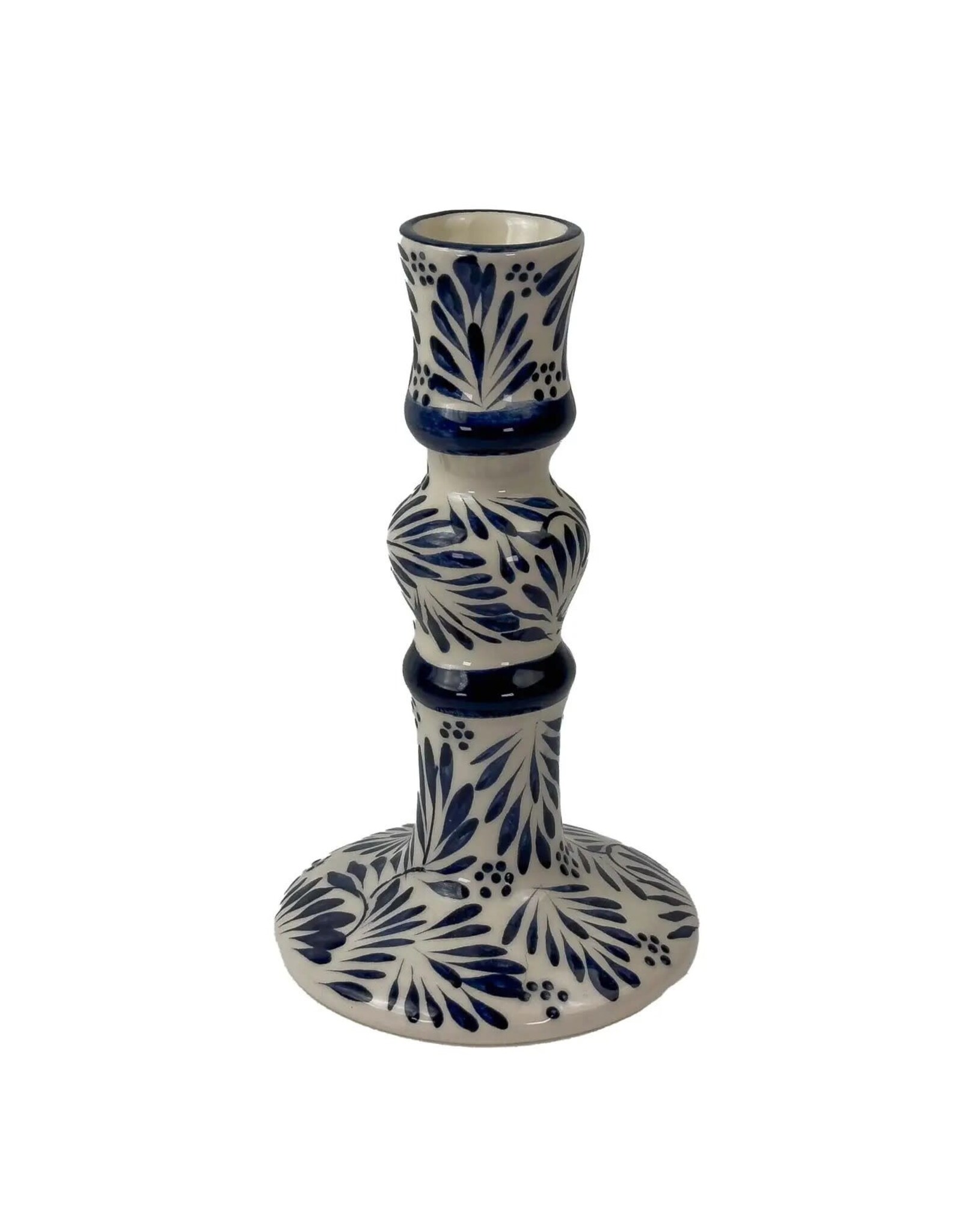 Mexican Pottery Handmade Candle Holder Blue Plumeado