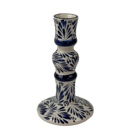 Mexican Pottery Handmade Candle Holder Blue Plumeado