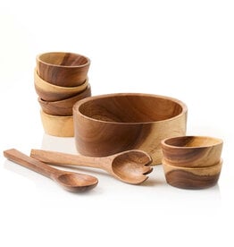 Acacia Wood Salad Serving Set, India 9pc