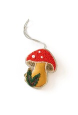 Larissa Plush Mushroom Beaded Felt Ornament - Embroidered, India