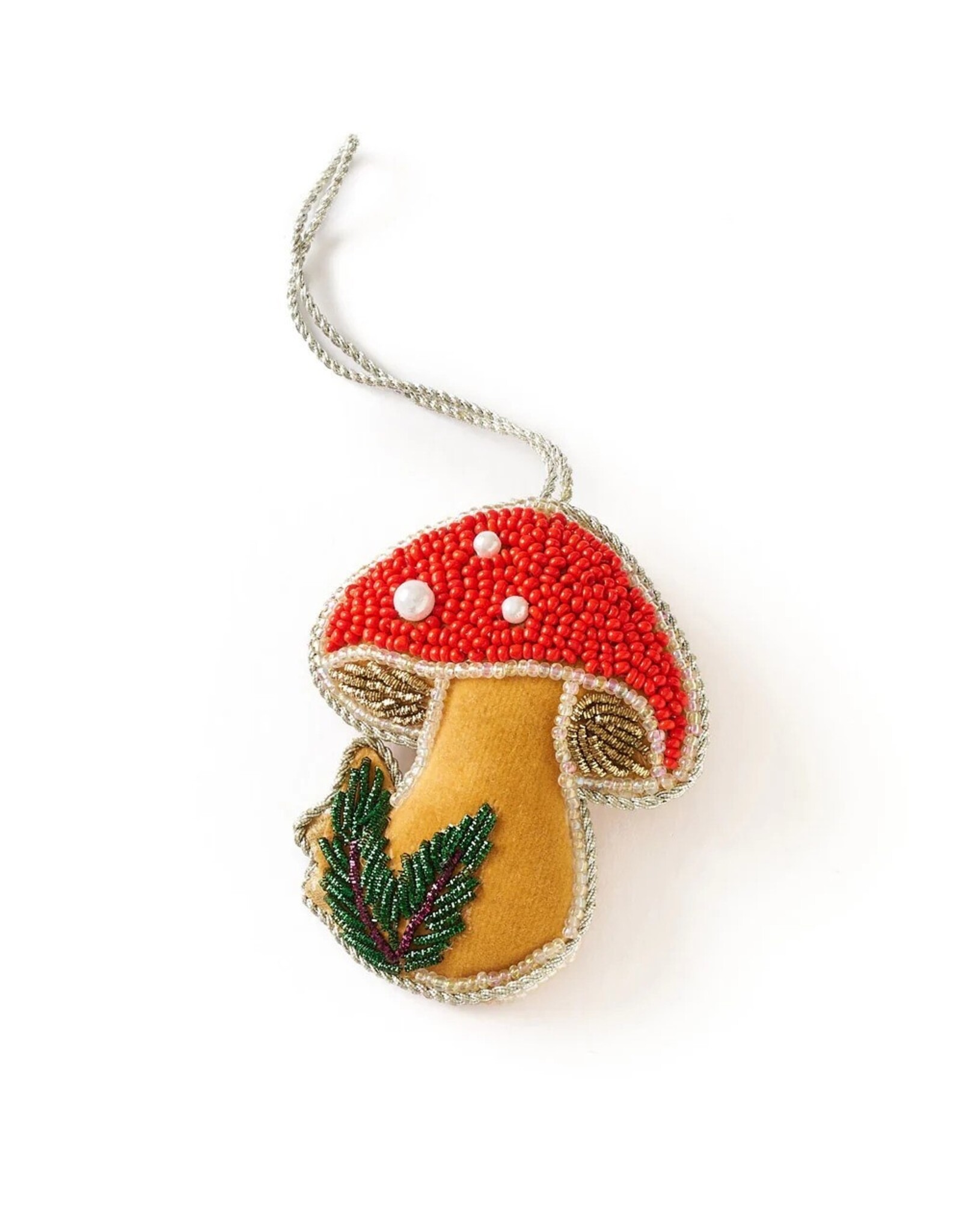 Larissa Plush Mushroom Beaded Felt Ornament - Embroidered, India