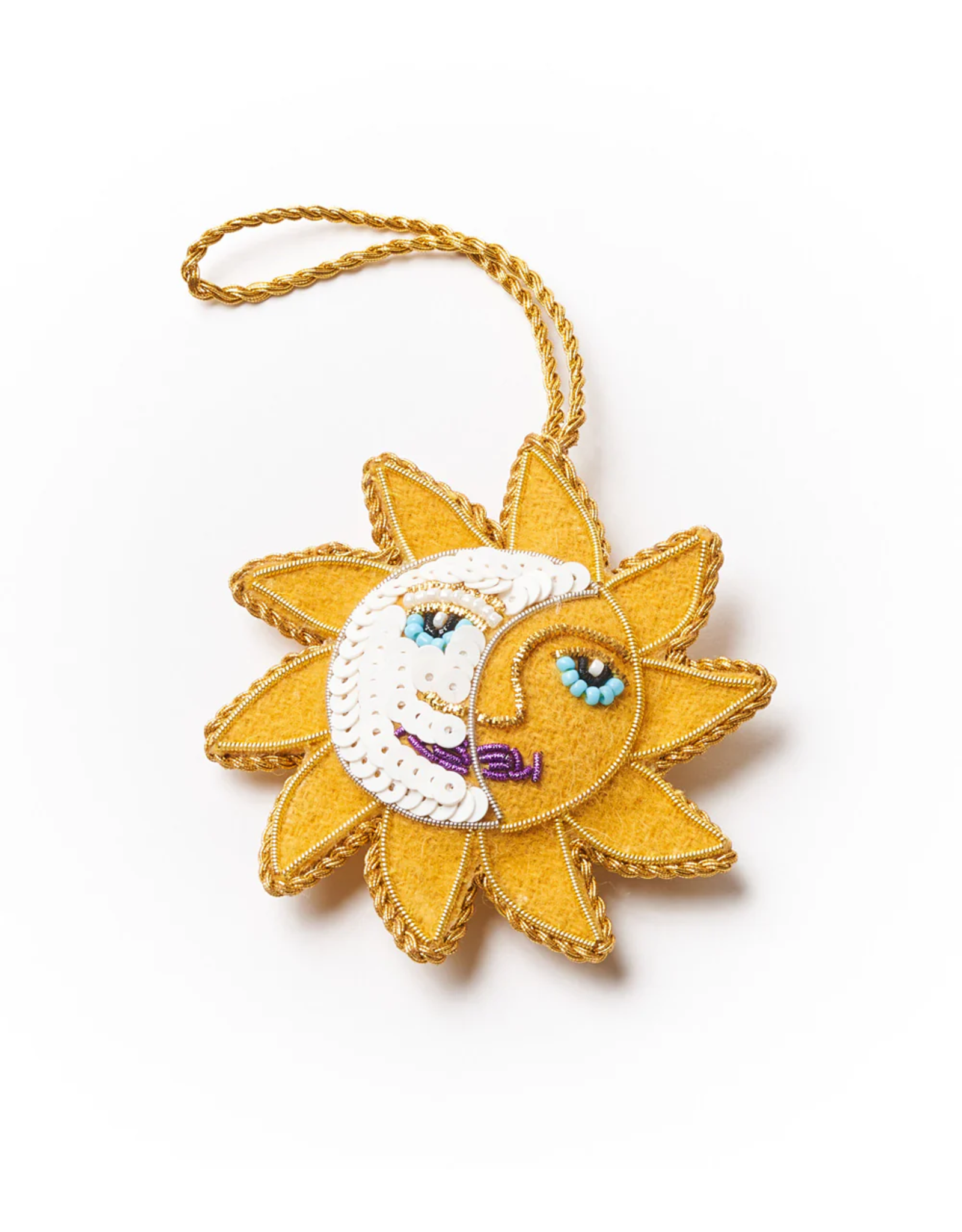 Larissa Plush Sun Moon Felt Ornament - Hand Embroidered