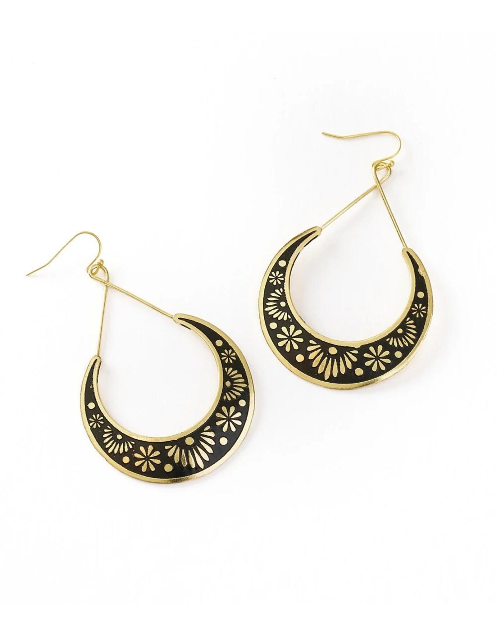 Nisha Crescent Moon Hoop Earrings - Gold, Black