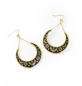 Nisha Crescent Moon Hoop Earrings - Gold, Black