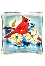 Trade roots Hand Blown Small Square Glass Dish, Cardinal Dogwood, Ecuador (Viriginia)