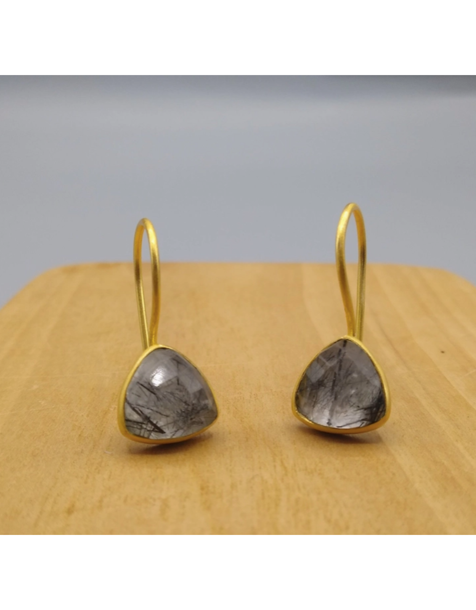 Black Rutile Triangle Earrings, India