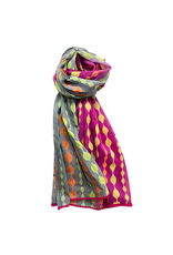 Musada, Block Print Cotton Scarf - Beads, Magenta/Gray, India