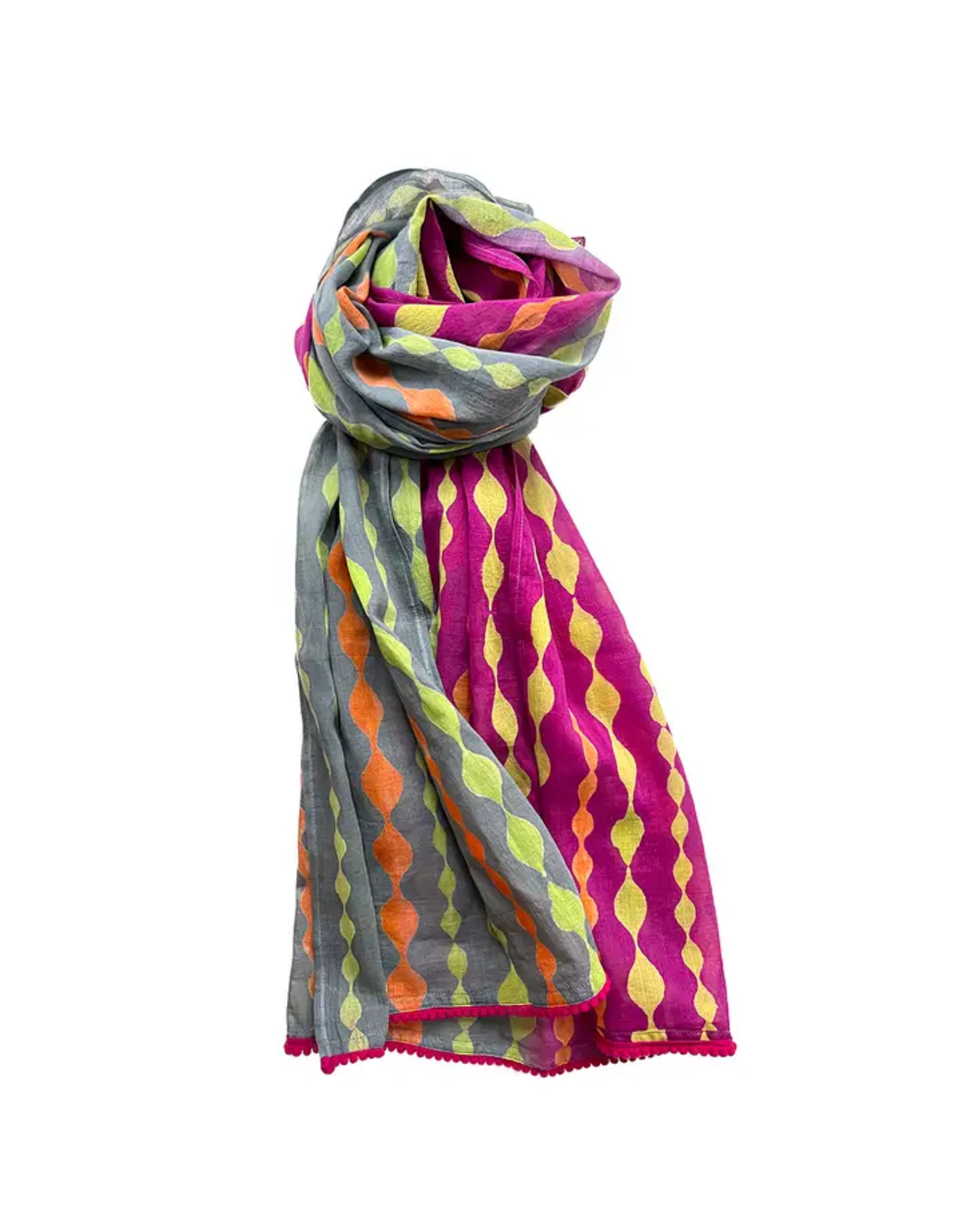 Musada, Block Print Cotton Scarf - Beads, Magenta/Gray, India