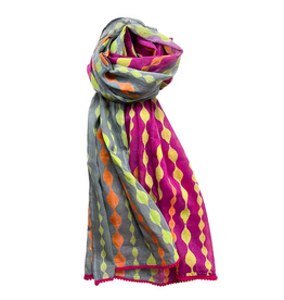 Musada, Block Print Cotton Scarf - Beads, Magenta/Gray, India