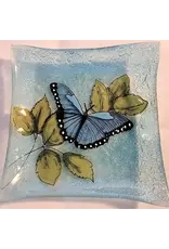 Square Plate / Dish Blue Butterfly