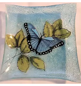 Square Plate / Dish Blue Butterfly