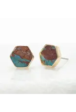 14k gold plated brass  STUDS with emperor stone earrings, asia