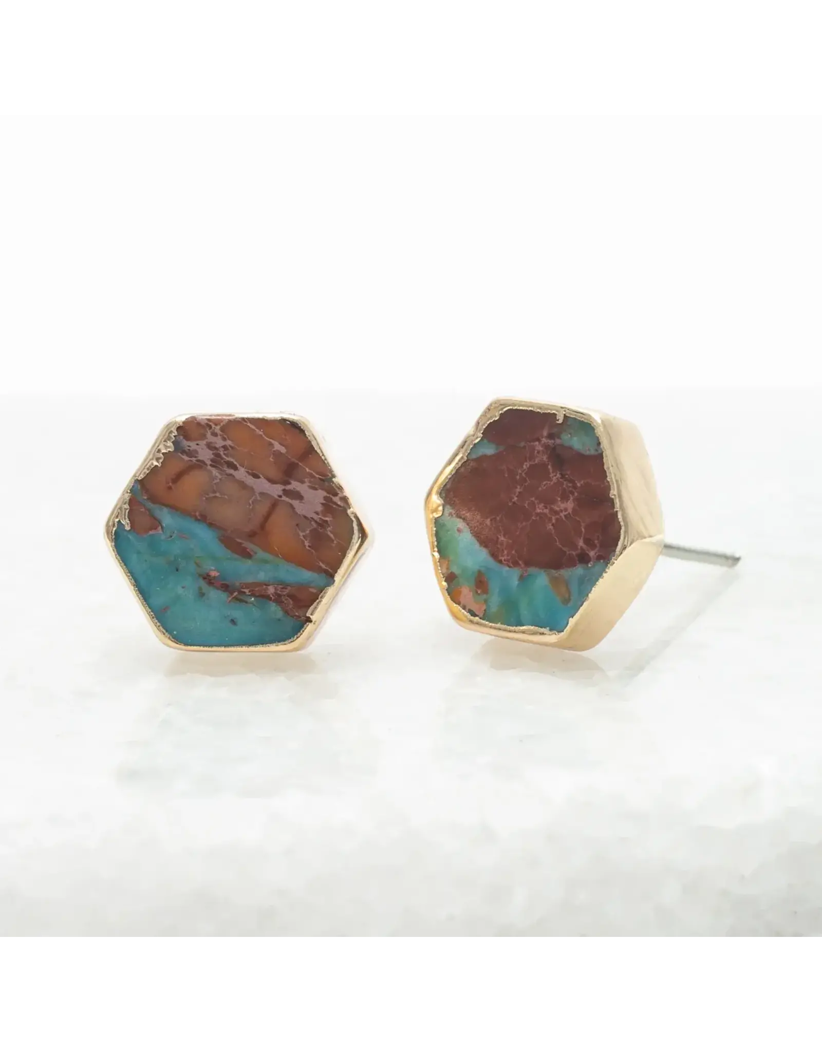 14k gold plated brass  STUDS with emperor stone earrings, asia