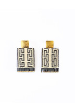 Beaded Handwoven Guajira Square Earrings (Cream/Black), Colombia