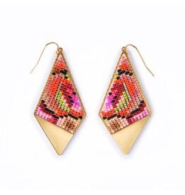 Beaded Handwoven Kaleidoscope Kite Earrings (Pink/Orange), Colombia