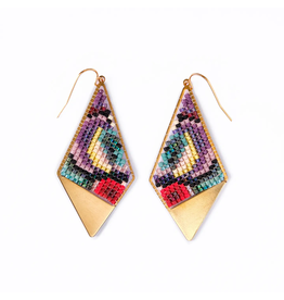 Beaded Handwoven Kaleidoscope Kite Earrings (Red/Purple), Colombia