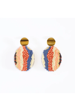 Beaded Handwoven Organic Oval Drop Earrings (Blue), Colombia