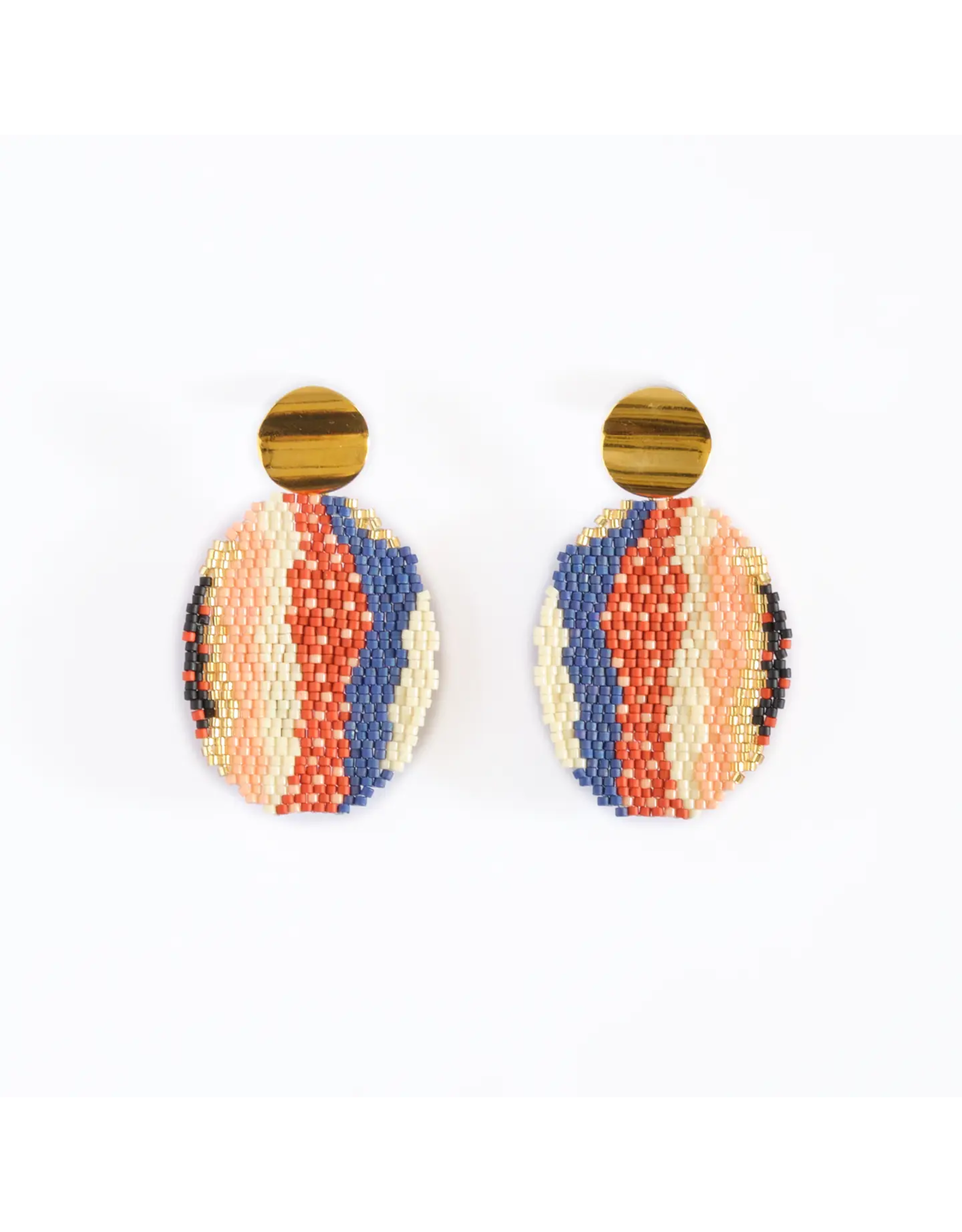 Beaded Handwoven Organic Oval Drop Earrings (Blue), Colombia