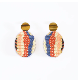 Beaded Handwoven Organic Oval Drop Earrings (Blue), Colombia