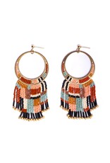 Beaded Handwoven Painted Desert Fringe Earrings (Aqua/Rust)