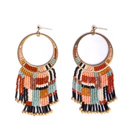 Beaded Handwoven Painted Desert Fringe Earrings (Aqua/Rust)