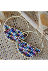 Beaded Handwoven Patchwork Circle Earrings (Galactic Dream)
