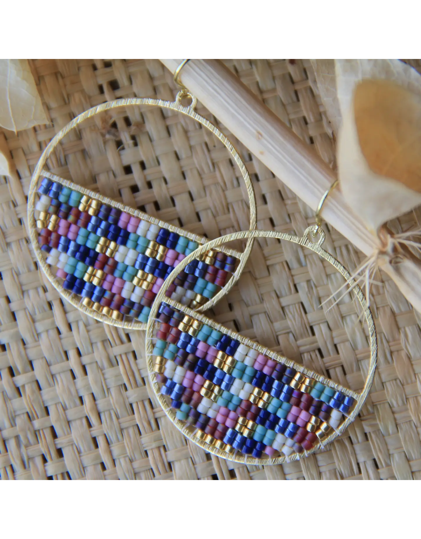 Beaded Handwoven Patchwork Circle Earrings (Galactic Dream)