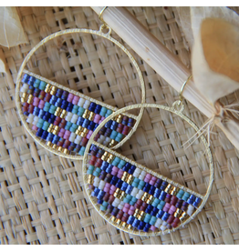 Beaded Handwoven Patchwork Circle Earrings (Galactic Dream)