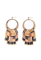 Beaded Handwoven Painted Desert Fringe Earrings (Peach/Tan), Colombia
