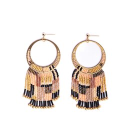 Beaded Handwoven Painted Desert Fringe Earrings (Peach/Tan), Colombia