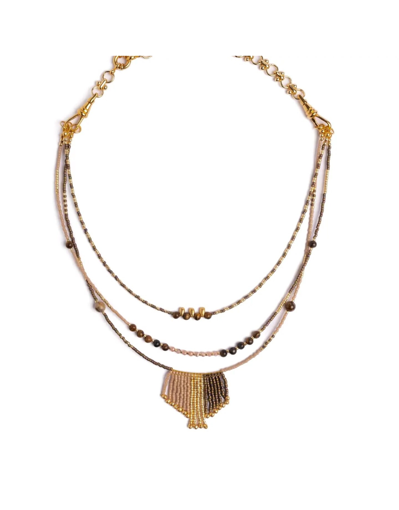 Handwoven Miyuki and Gem Fringe Layering Necklace (Blush), Colombia