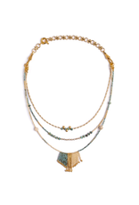 Handwoven Miyuki and Gem Fringe Layering Necklace (Olive)