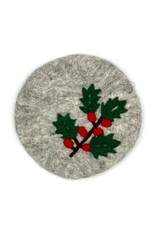 Holly Sprig Round Felt Trivet, Nepal Holly Sprig Round Felt Trivet, Nepal