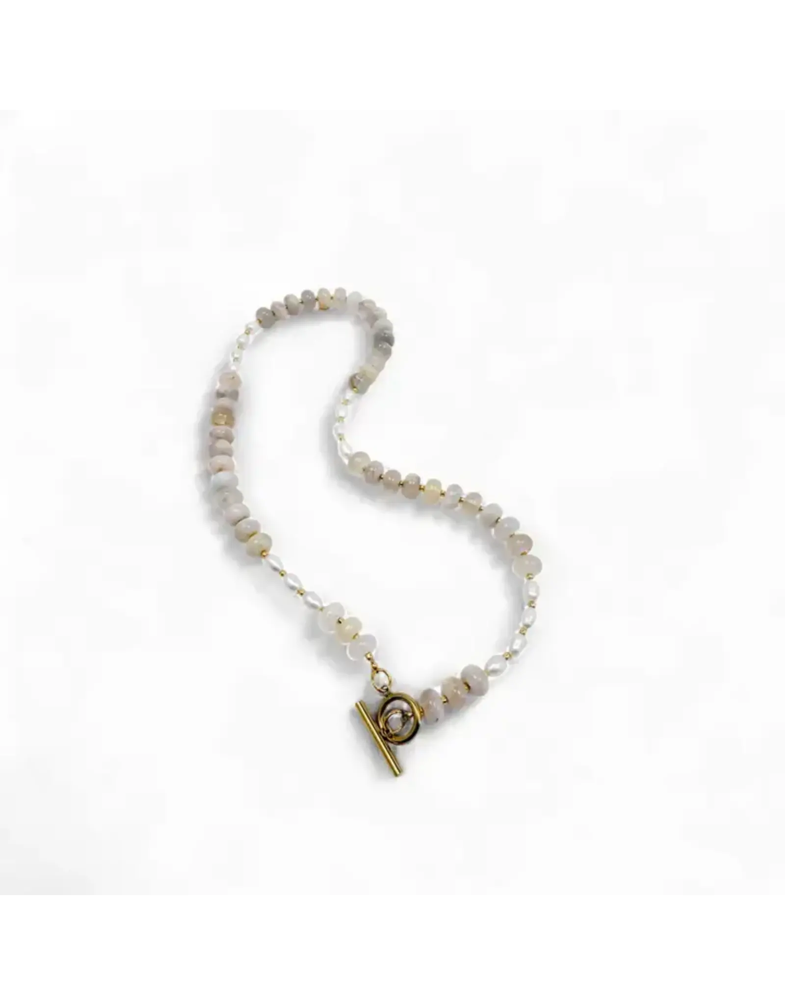 Mist Freshwater Pearl & Bold Gemstone Beaded Necklace, Thailand