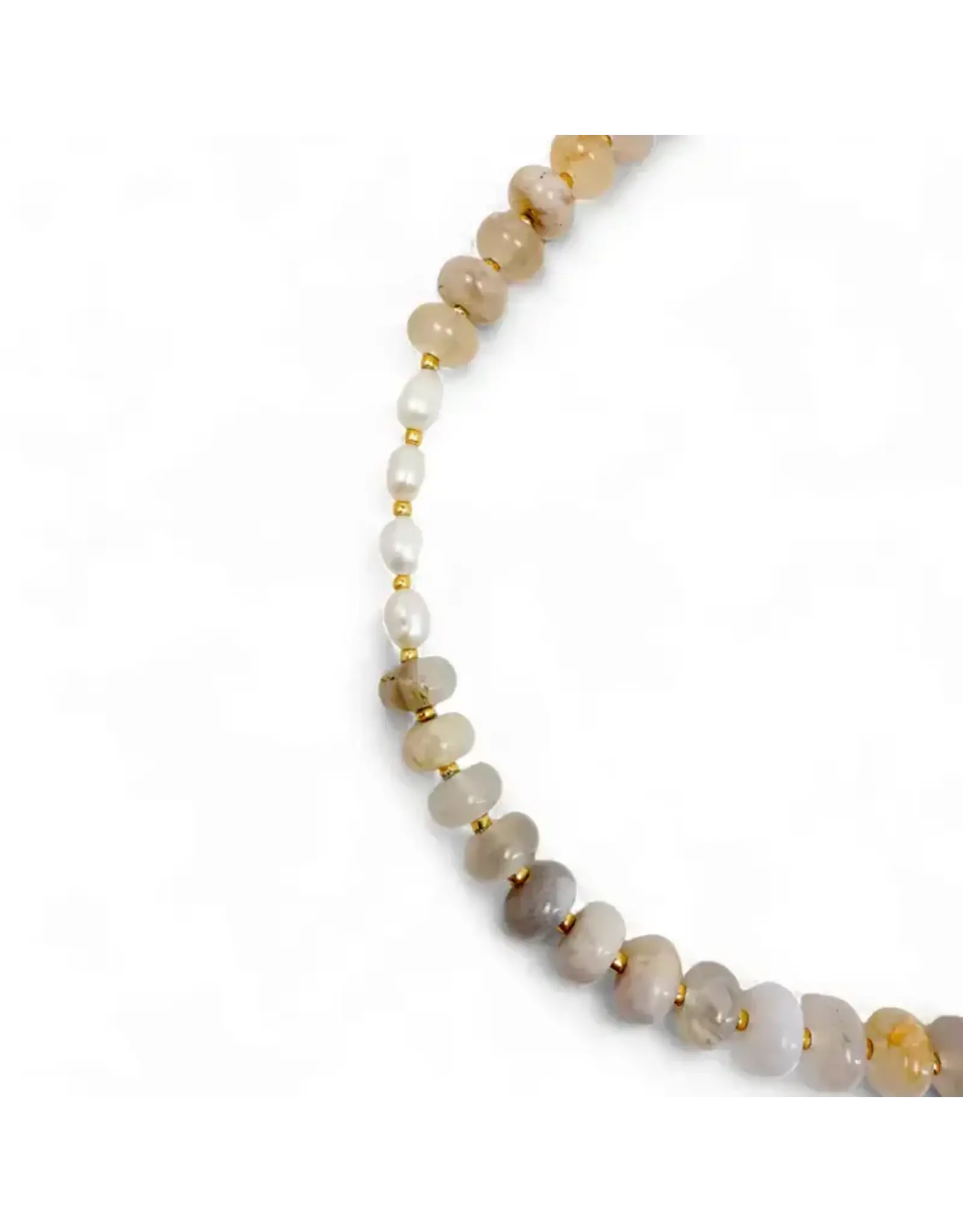 Mist Freshwater Pearl & Bold Gemstone Beaded Necklace, Thailand