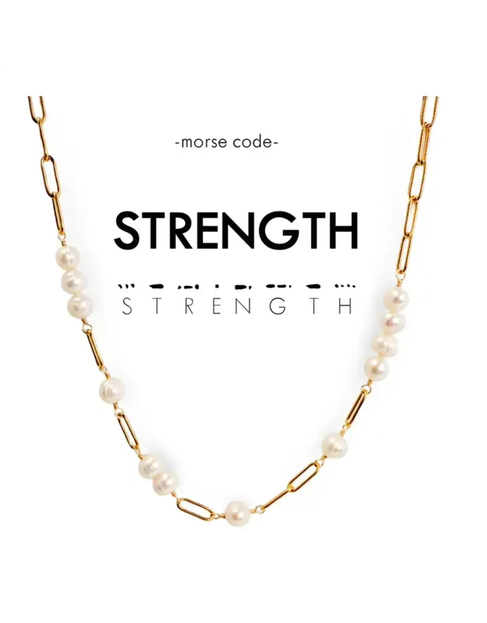 Morse Code Pearl & Gold Paperclip Chain Necklace Strength, Thailand