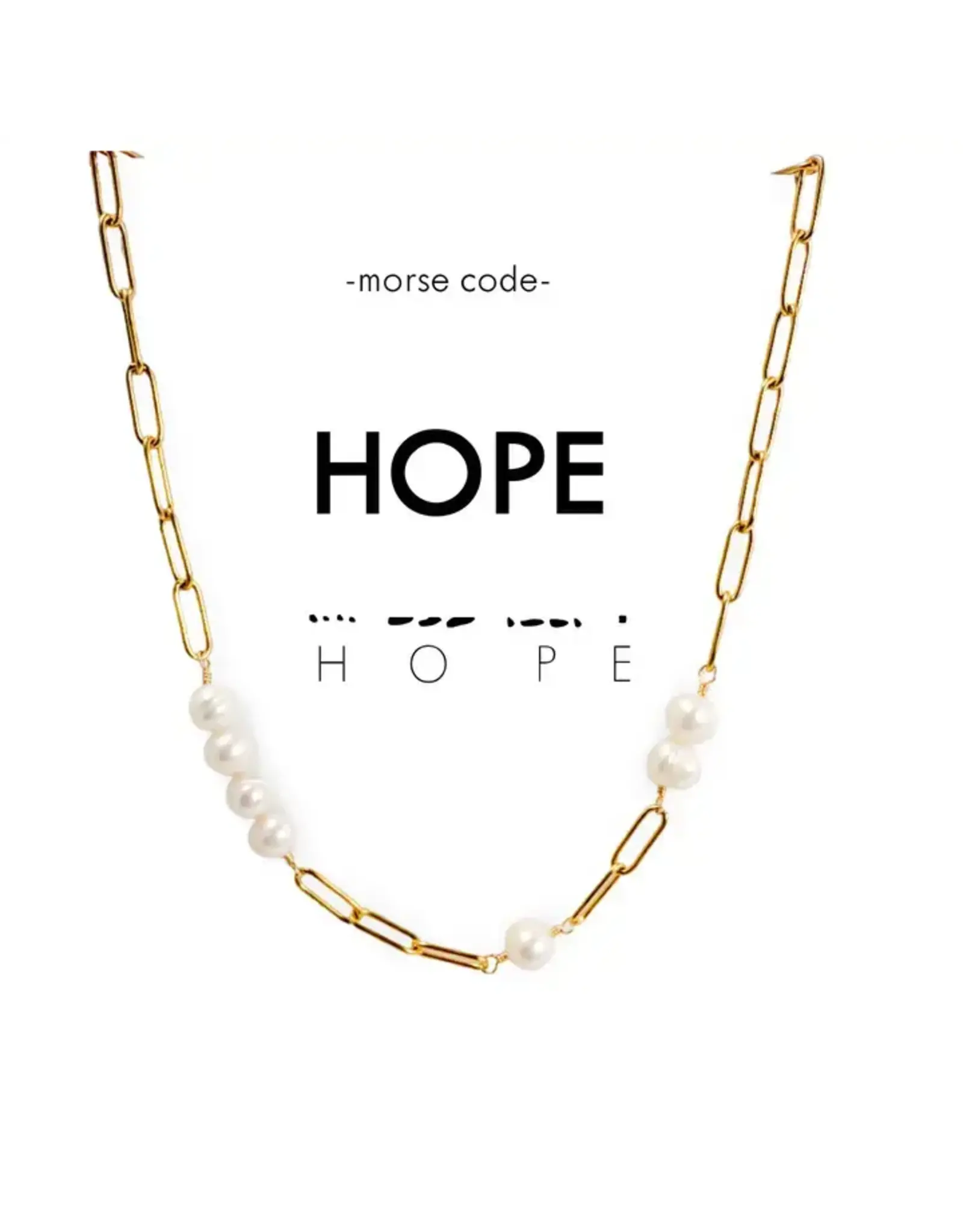 Morse Code Pearl & Gold Paperclip Chain Necklace Hope, Thailand