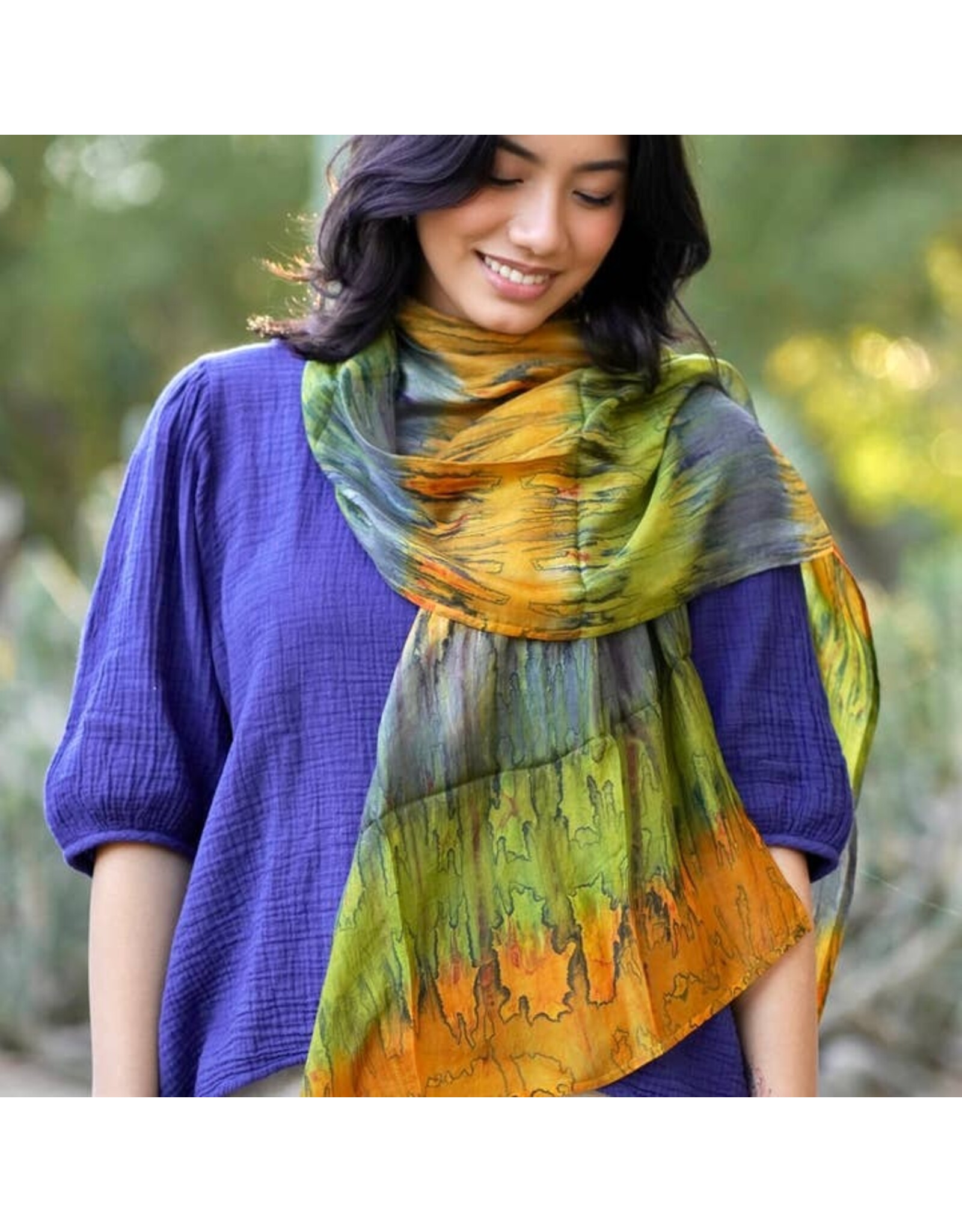 Yume Silk Scarf Green Multi