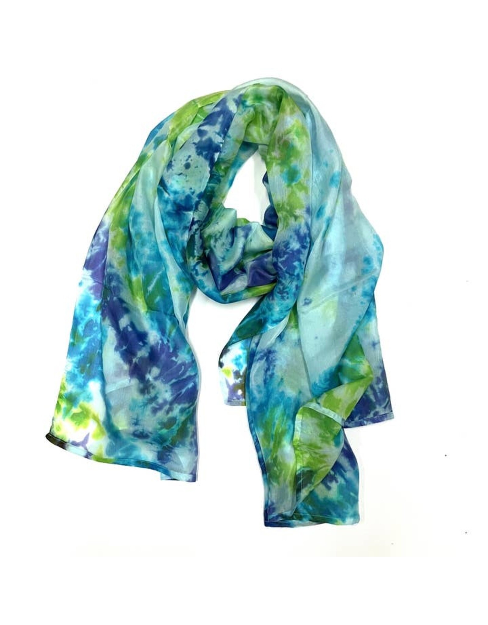 Printed Tye Dye Silk Scarf - Blue