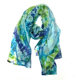 Printed Tye Dye Silk Scarf - Blue