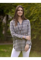 Jemima Plaid Top Beige Turquoise