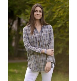 Jemima Plaid Top Beige Turquoise