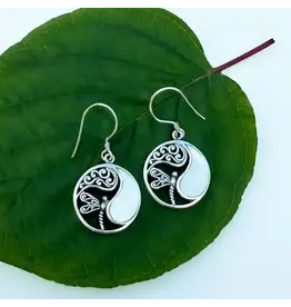 Mother-Of-Pearl Dragonfly Circle Earrings - Sterling Silver, Indonesia Mother-Of-Pearl Dragonfly Circle Earrings - Sterling Silver, Indonesia